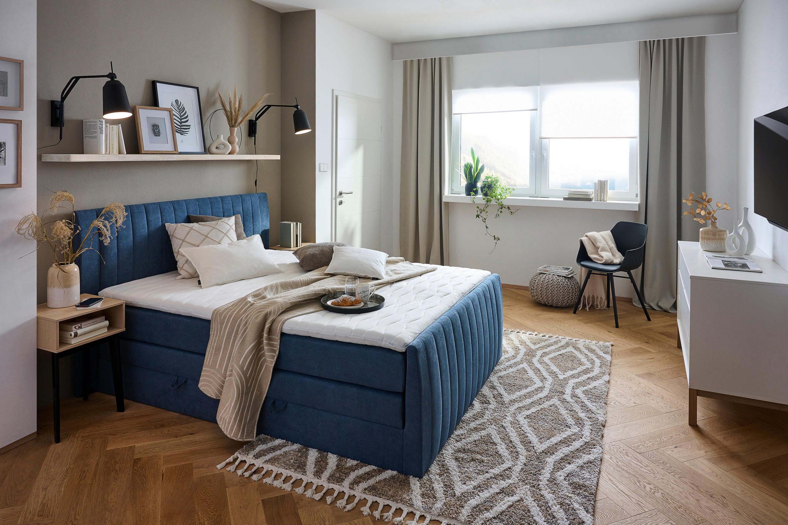 BOXSPRINGBETT 160/200 cm  in Blau  - Blau/Schwarz, Konventionell, Kunststoff/Textil (160/200cm) - Carryhome