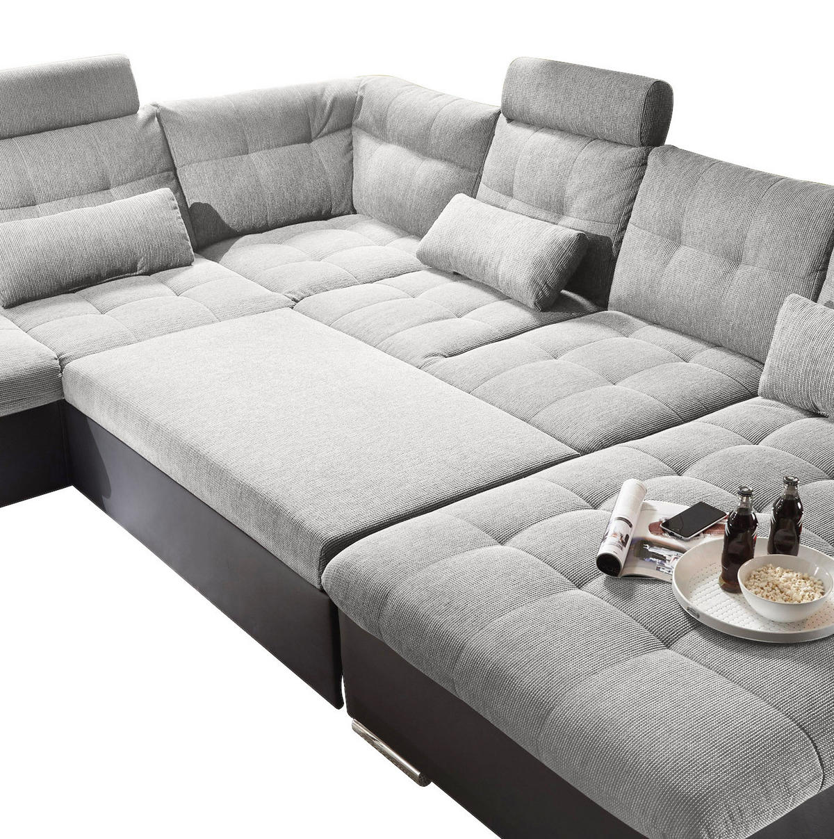 WOHNLANDSCHAFT Schwarz, Silberfarben Webstoff  - Silberfarben/Schwarz, MODERN, Textil (218/324/170cm) - MID.YOU