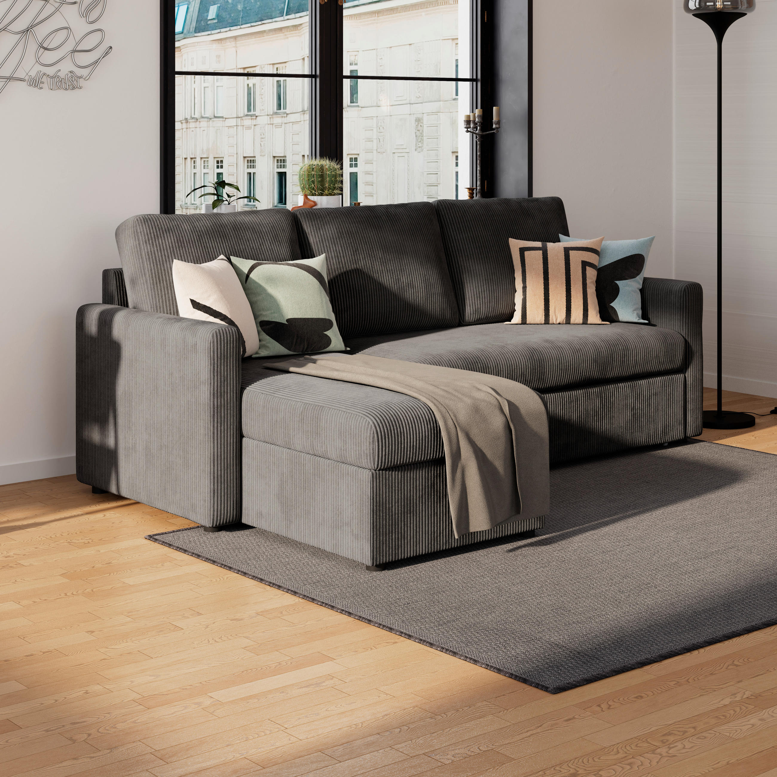 ECKSOFA Anthrazit  - Anthrazit/Schwarz, Basics, Holz/Kunststoff (215/145cm) - MID.YOU