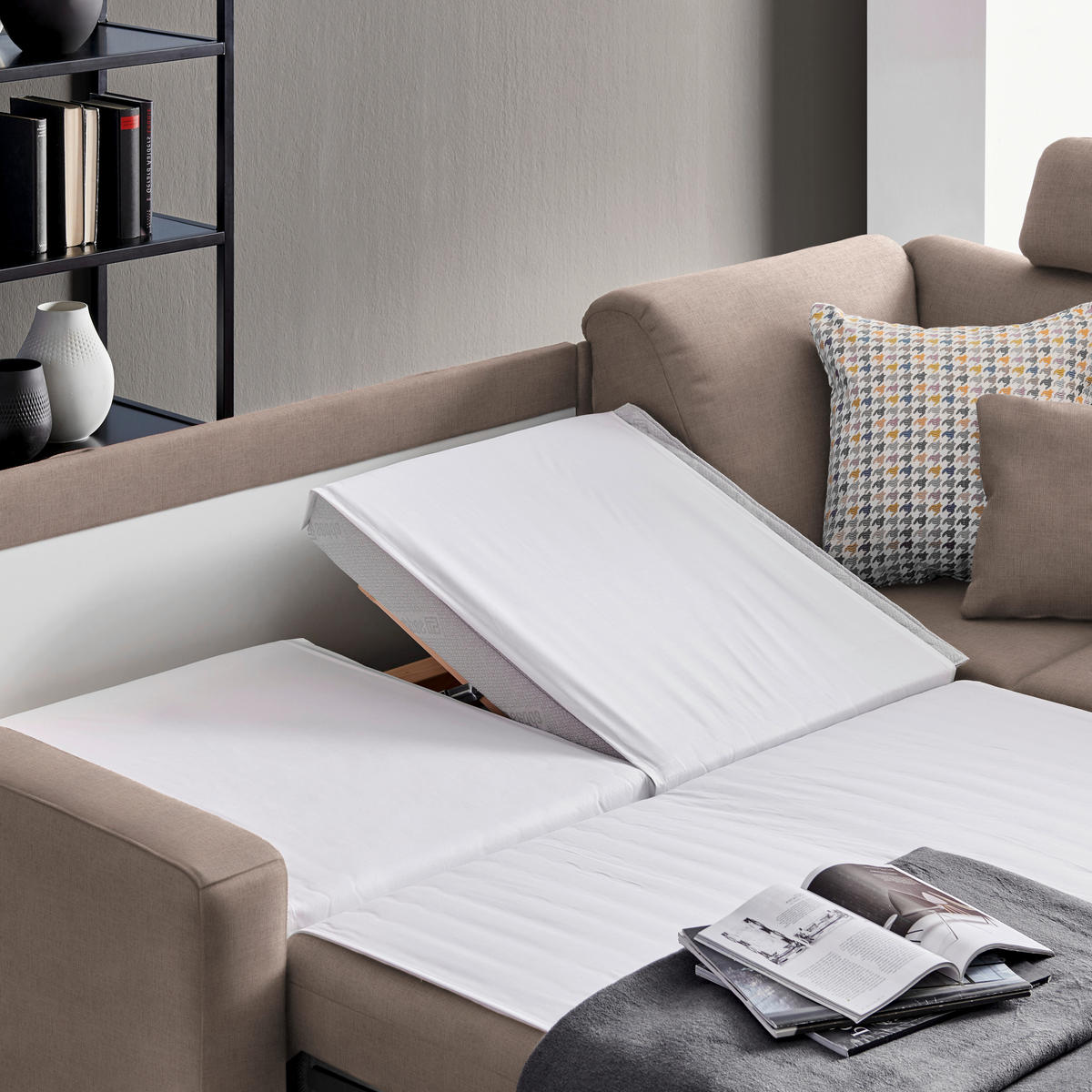 ECKSOFA in Chenille Hellbraun  226/208 cm  - Hellbraun/Alufarben, KONVENTIONELL, Textil/Metall (226/208cm) - Sedda