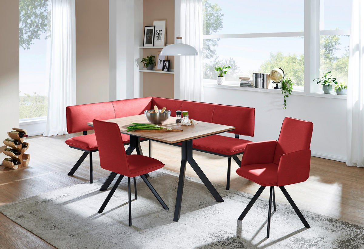 ECKBANK 165/205 cm  in Rot, Schwarz  - Rot/Schwarz, MODERN, Textil/Metall (165/205cm) - Cantus