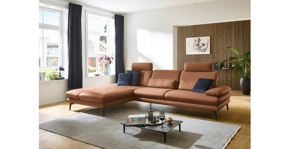 ECKSOFA in Echtleder Hellbraun 195/308 cm - Hellbraun/Schwarz, Design, Leder/Metall (195/308cm) - Dieter Knoll