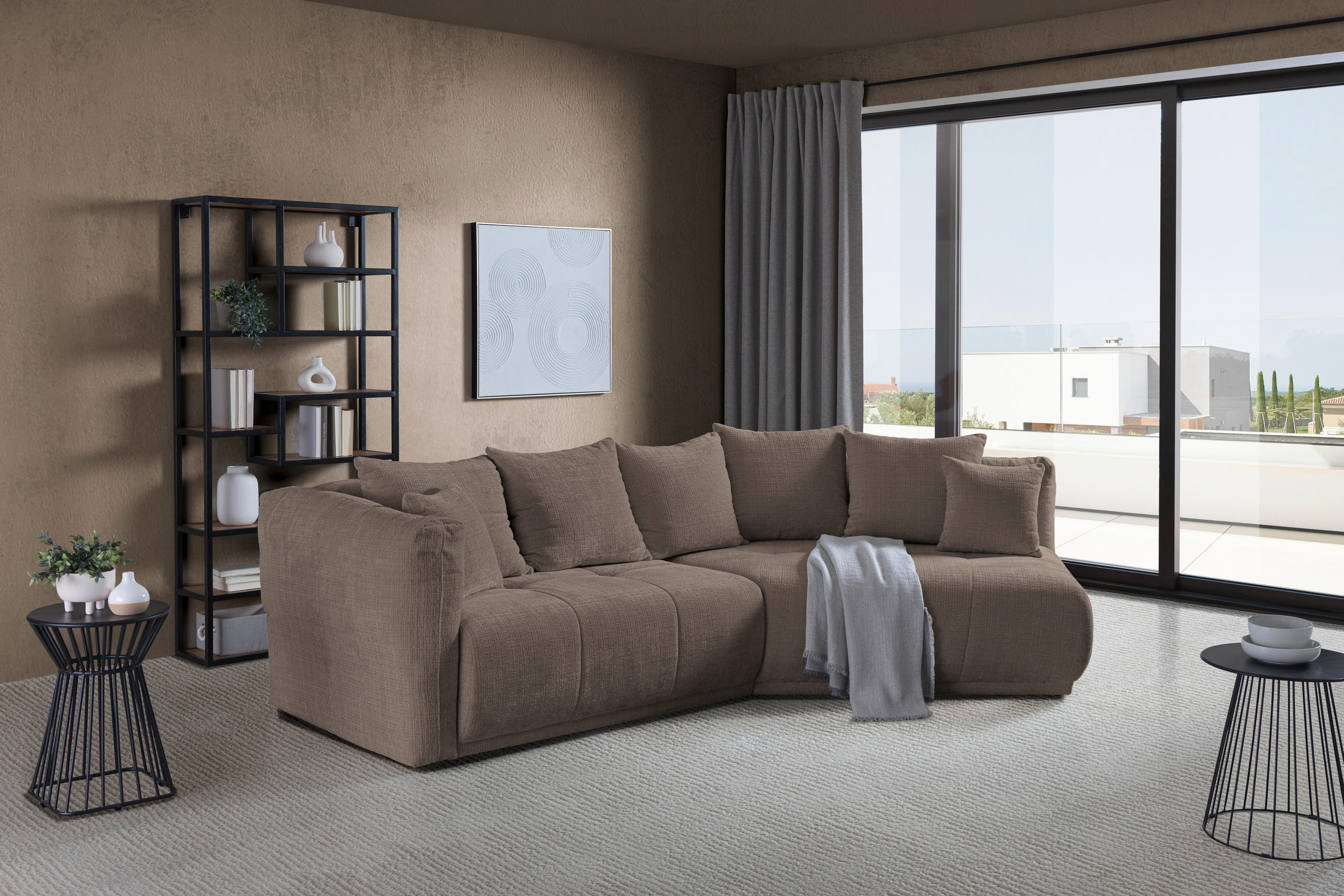 ECKSOFA  in Chenille Taupe  315/180 cm  - Taupe/Schwarz, MODERN, Kunststoff/Textil (315/180cm) - Hom`in