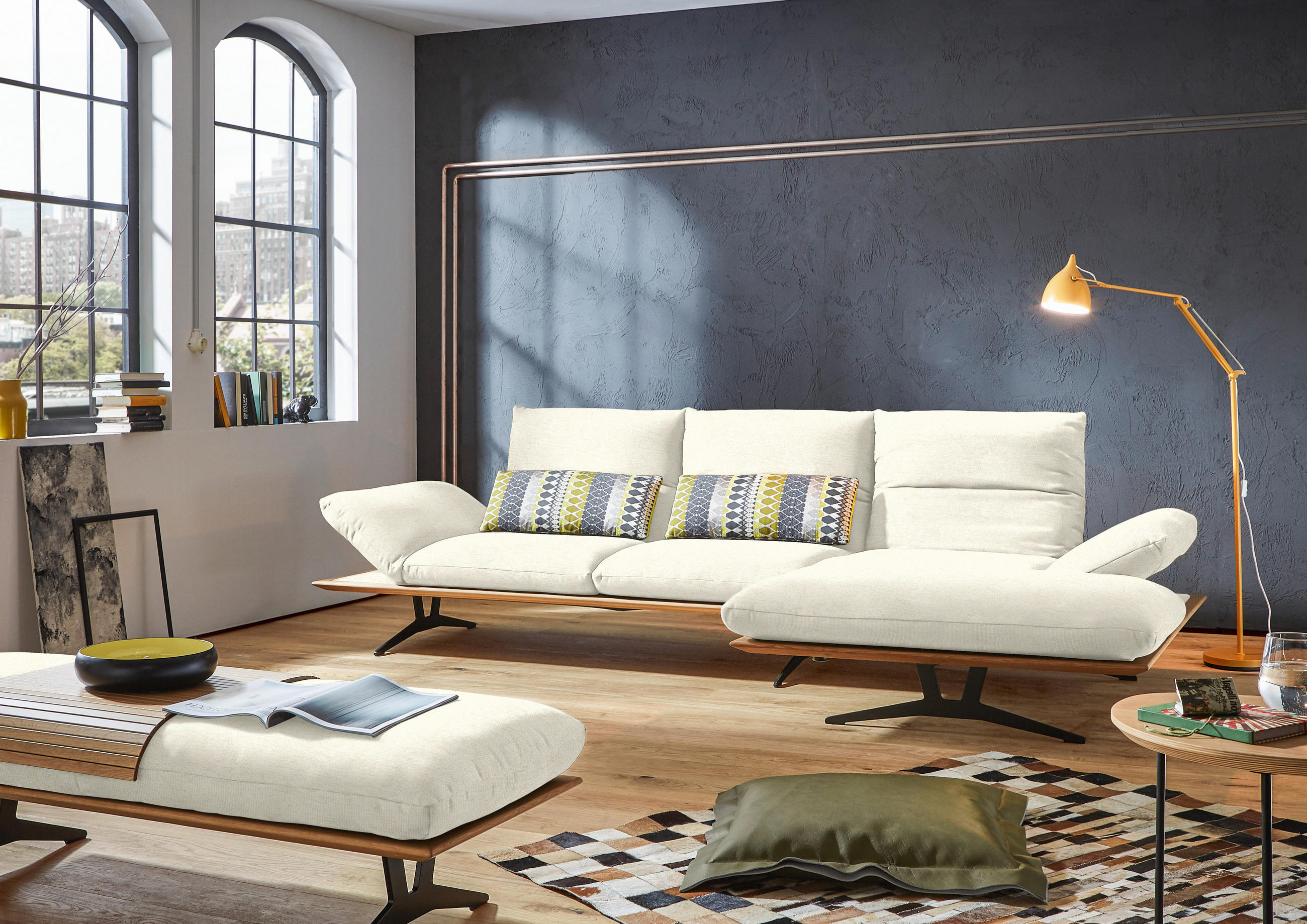 ECKSOFA in Flachgewebe Creme  - Creme/Schwarz, Design, Holz/Textil (314/159cm) - Dieter Knoll