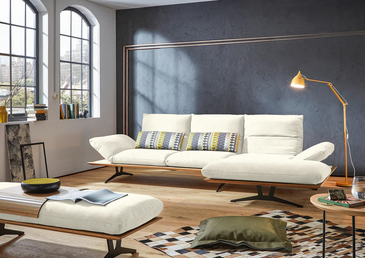 ECKSOFA in Flachgewebe Creme  - Creme/Schwarz, Design, Holz/Textil (314/159cm) - Dieter Knoll