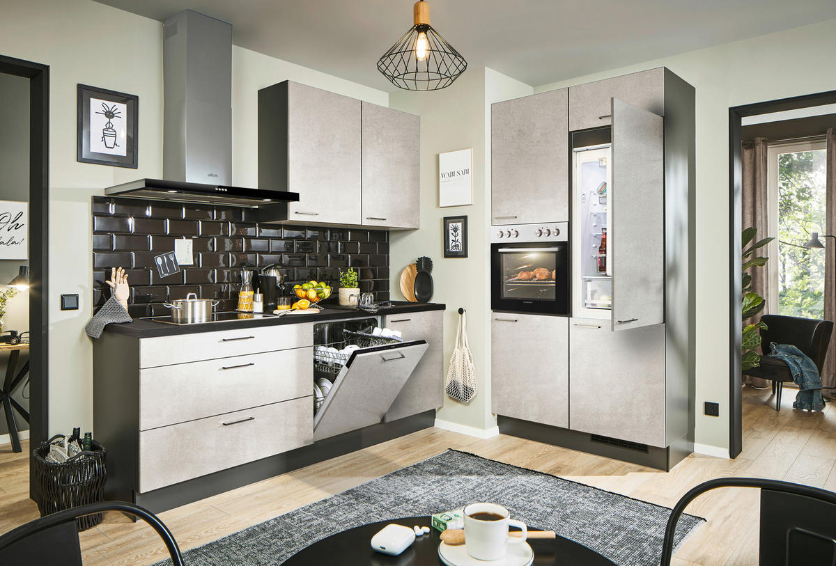 ECKKÜCHE 220/120 cm  in Graphitfarben, Schwarz, Grauweiß  - Grauweiß/Schwarz, Design, Holzwerkstoff/Metall (220/120cm) - Xora