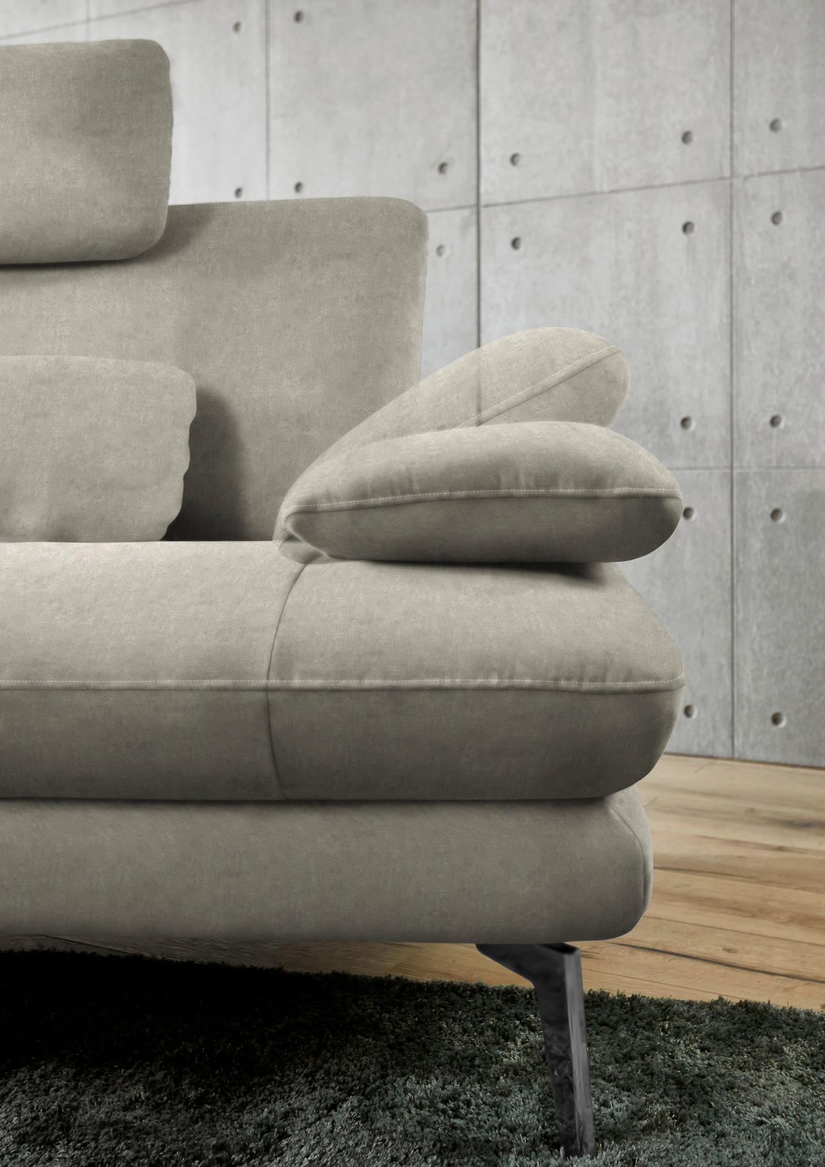 ECKSOFA in Velours Platinfarben  - Platinfarben/Schwarz, Design, Textil/Metall (184/284cm) - Dieter Knoll