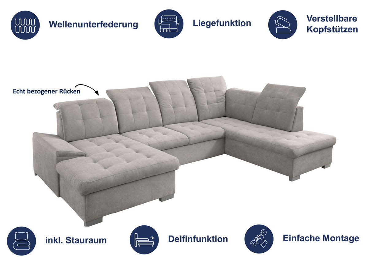 WOHNLANDSCHAFT in Chenille Dunkelgrün  - Chromfarben/Dunkelgrün, Modern, Kunststoff/Textil (212/330/169cm) - Livetastic