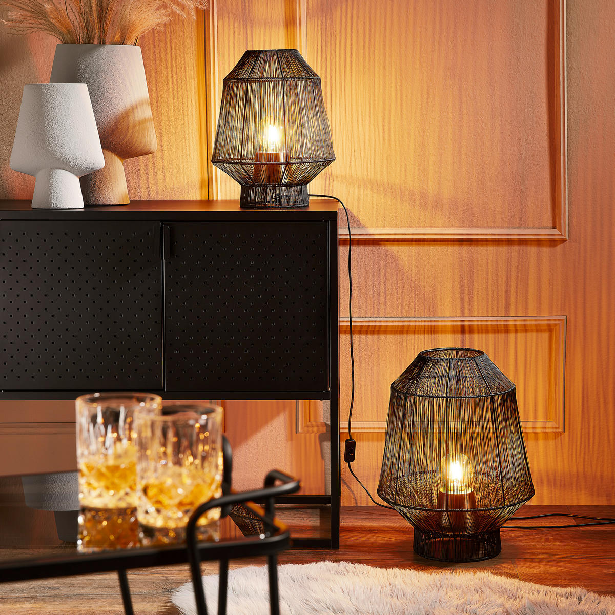 TISCHLEUCHTE 30/38 cm   - Schwarz, Trend, Metall (30/38cm) - Light & Living