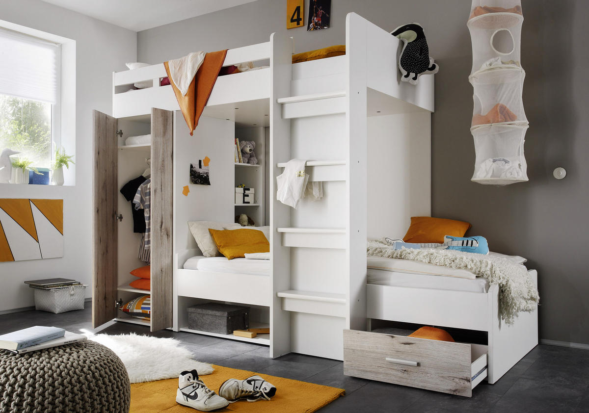 ETAGENBETT - Eichefarben/Weiß, KONVENTIONELL, Holzwerkstoff (90/200cm) - MID.YOU