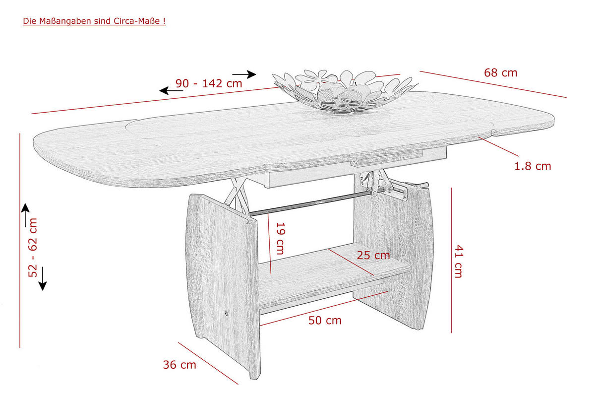 COUCHTISCH oval Buchefarben  - Buchefarben, Basics, Holzwerkstoff (90 - 142/52 - 62/68cm) - MID.YOU