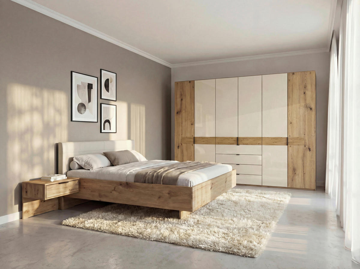 SCHLAFZIMMER Champagner, Eiche Bianco  - Eiche Bianco/Champagner, Design, Glas/Holz (180/200cm) - Musterring