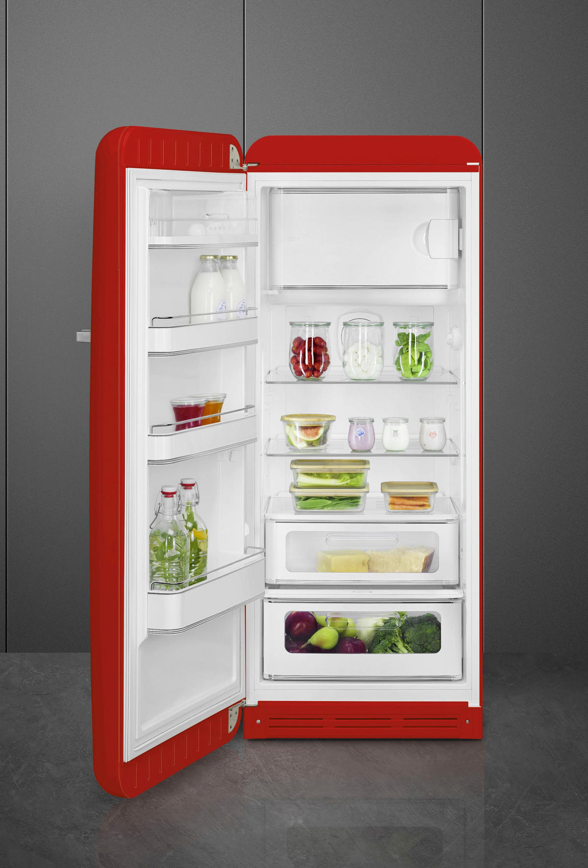 KÜHLSCHRANK 60/150/72,8 cm FAB28LRD6  - Rot, Basics, Glas/Metall (60/150/72,8cm) - SMEG
