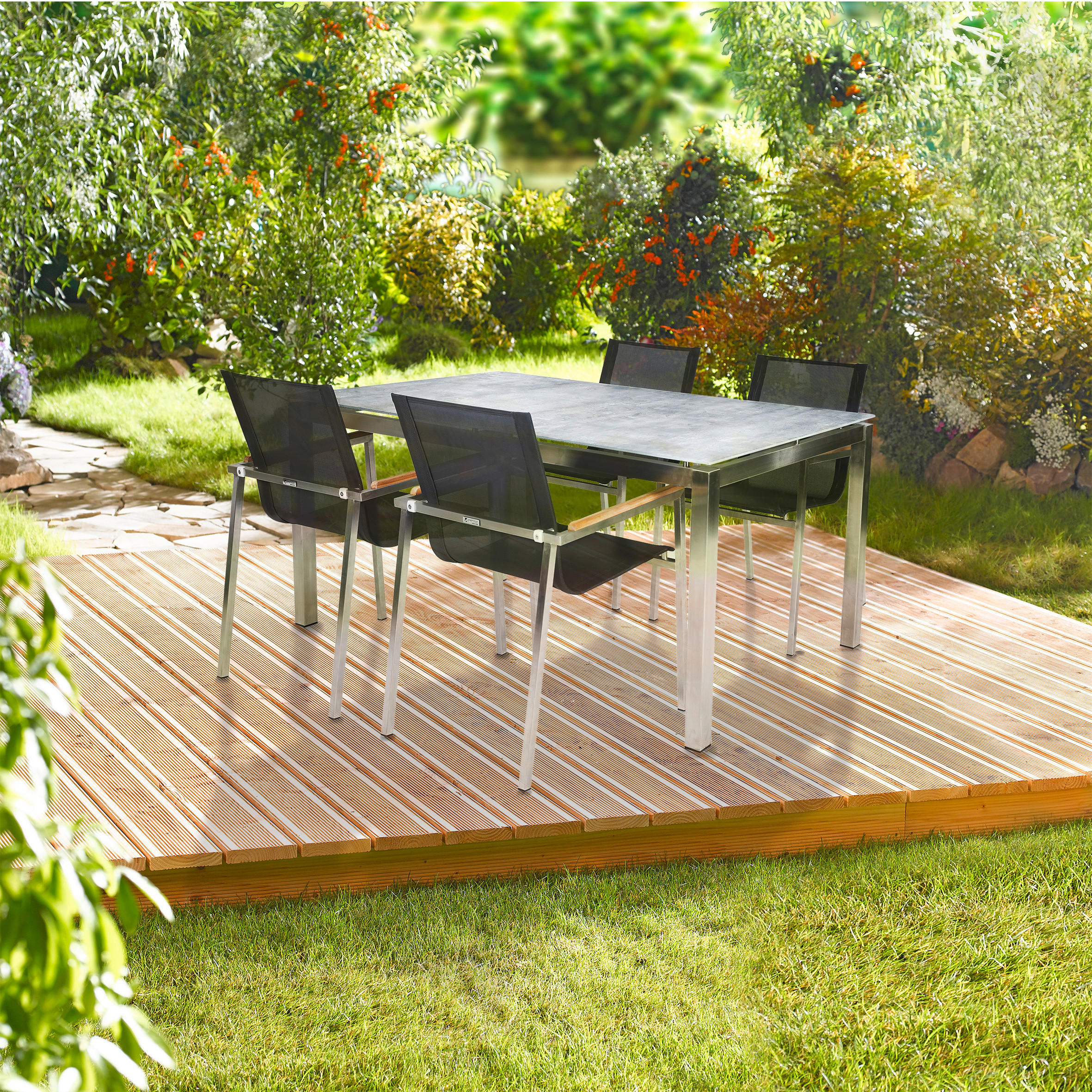 GARTENSET Teakholz Edelstahl  - Silberfarben/Teakfarben, MODERN, Glas/Holz - Gardenson