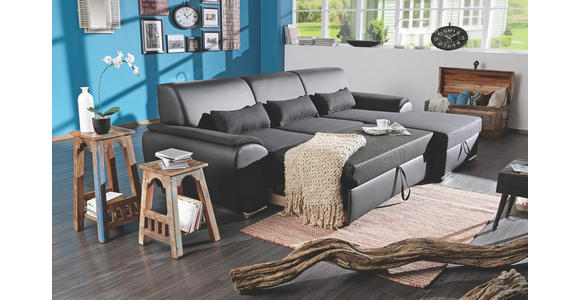 WOHNLANDSCHAFT Lederlook Bettkasten, Nierenkissen, Rücken echt, Schlaffunktion Anthrazit, Schwarz - Chromfarben/Anthrazit, Design, Textil/Metall (277/84/173cm) - Cantus