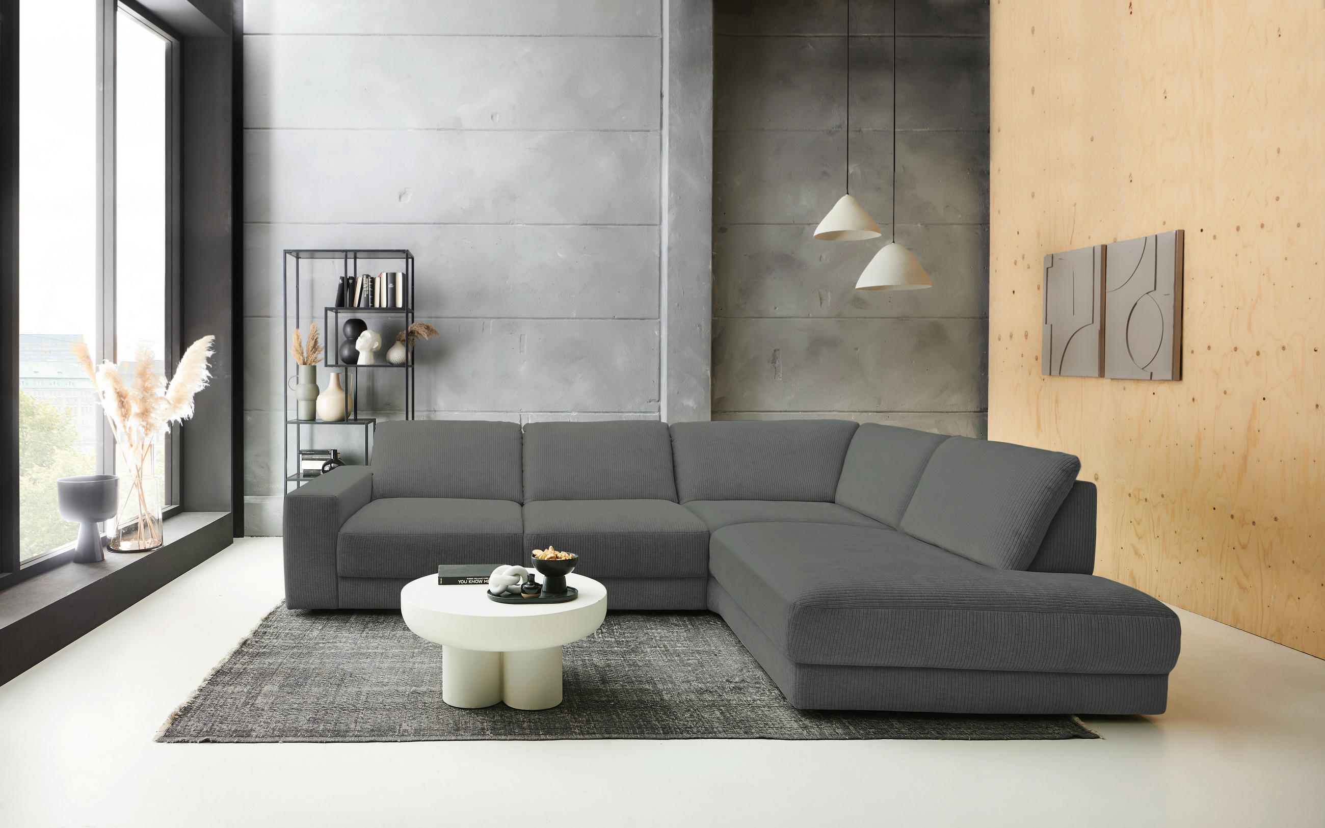 ECKSOFA in Chenille, Jacquard Grau  - Schwarz/Grau, Design, Kunststoff/Textil (316/242cm) - Niels Andersson