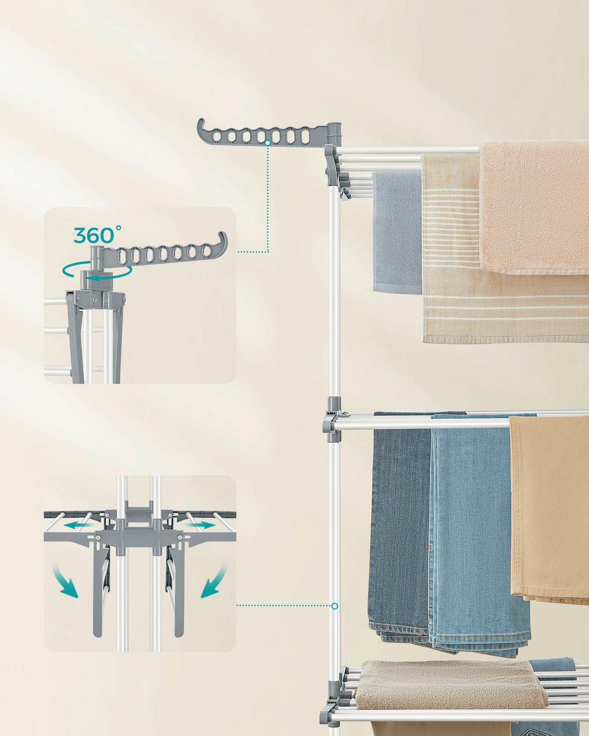 WÄSCHETROCKNER  - Weiß/Grau, Basics, Kunststoff/Metall (76/173/49cm)