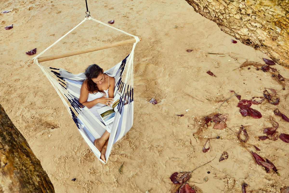 HÄNGESESSEL comfort outdoor 110/160/180 cm  - Weiß/Dunkelblau, KONVENTIONELL, Holz/Textil (110/160/180cm) - La Siesta