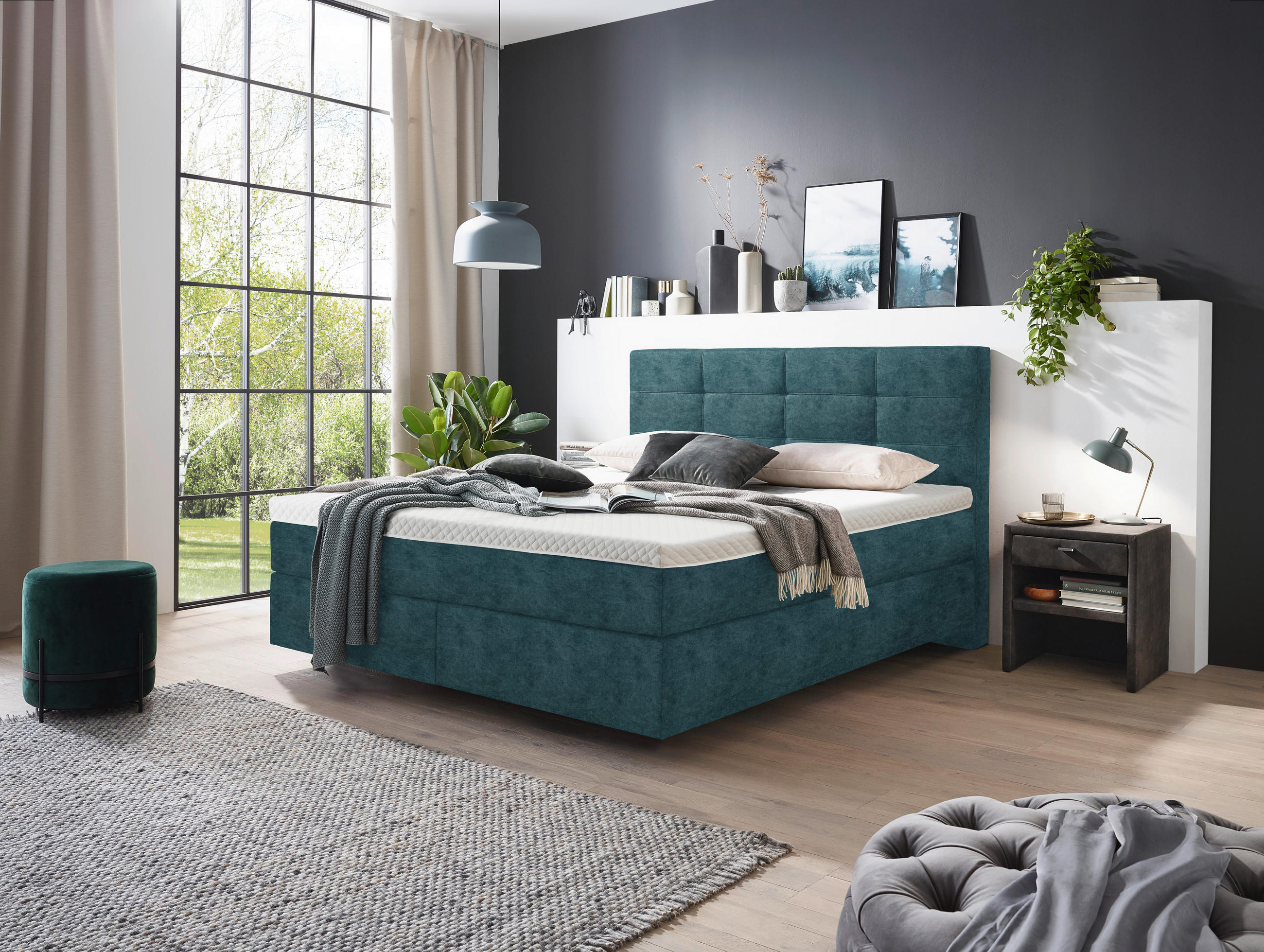 BOXSPRINGBETT 200/200 cm  in Blau  - Chromfarben/Blau, KONVENTIONELL, Kunststoff/Textil (200/200cm) - Voleo