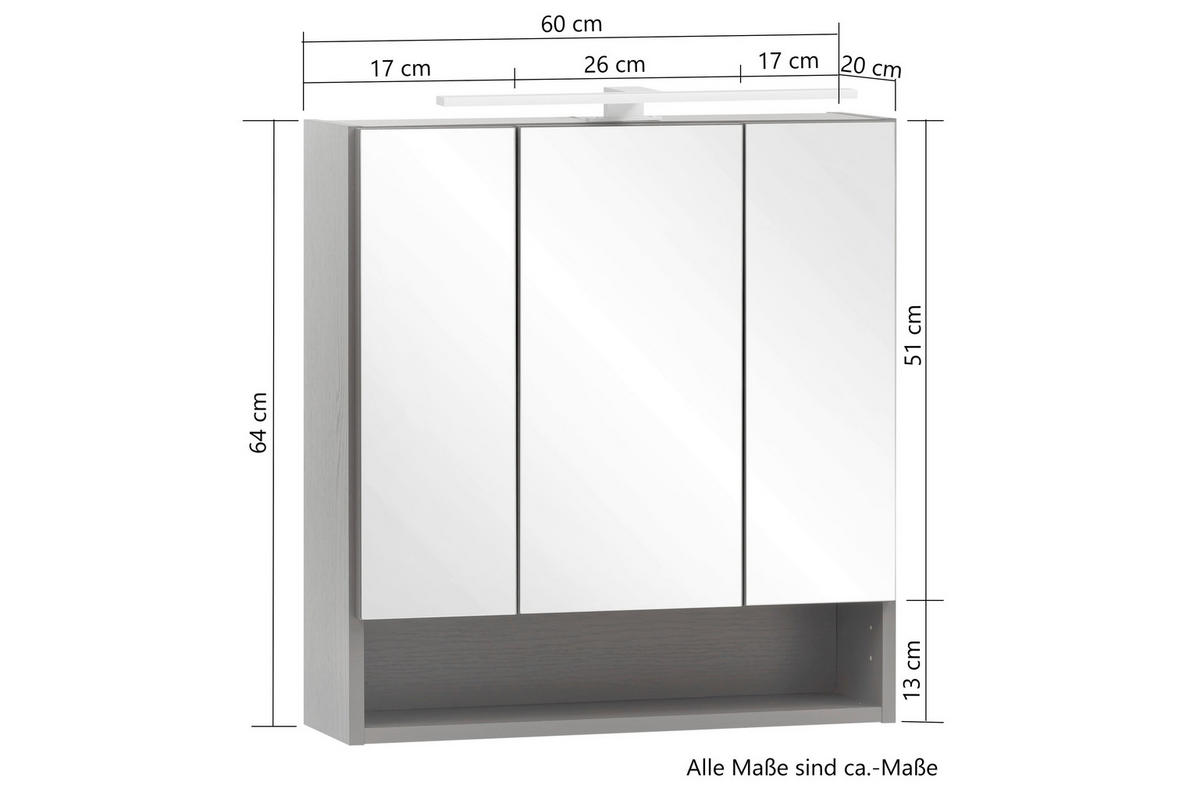 SPIEGELSCHRANK 60/64/20 cm  - Alufarben/Graphitfarben, Natur, Glas/Holzwerkstoff (60/64/20cm) - Xora