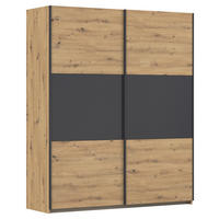 SCHWEBETÜRENSCHRANK in Grau, Eiche Artisan, Alufarben  - Alufarben/Eiche Artisan, Modern, Holzwerkstoff/Metall (175/210/59cm) - Rauch Möbel