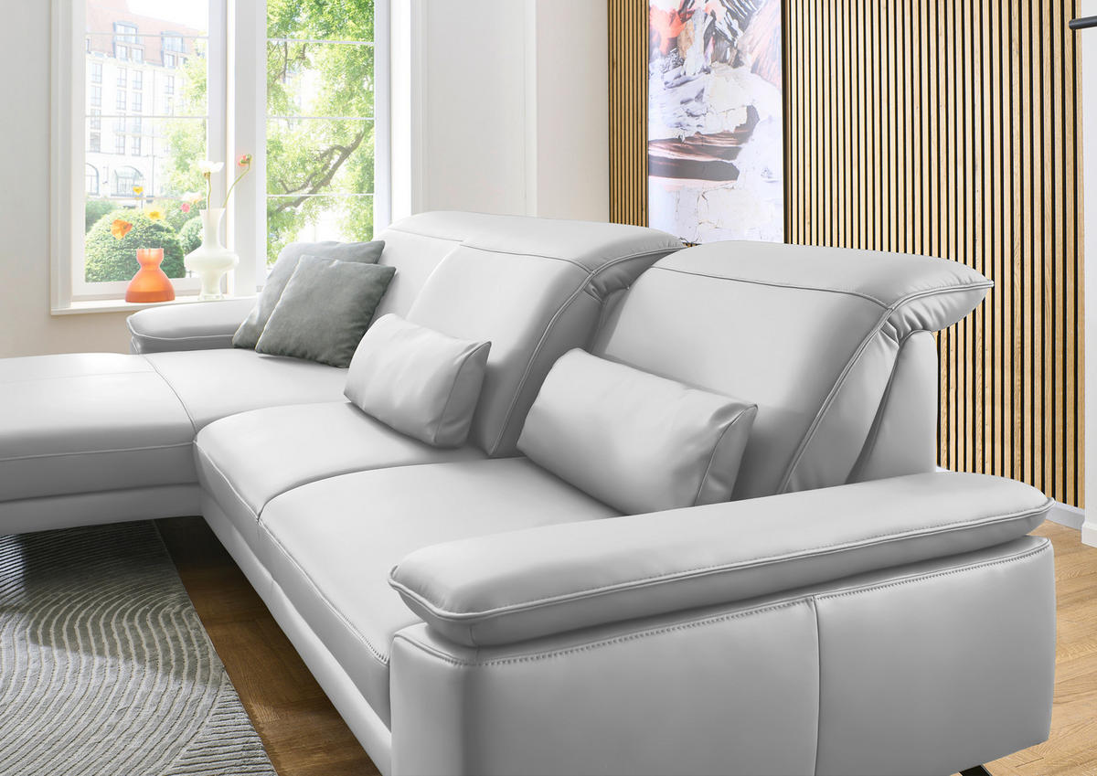 ECKSOFA in Echtleder Weiss  - Weiss/Schwarz, Design, Leder/Metall (193/332cm) - Dieter Knoll
