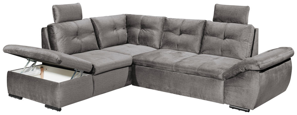 ECKSOFA in Mikrovelours Hellgrau  - Hellgrau/Schwarz, KONVENTIONELL, Kunststoff/Textil (217/265cm) - Carryhome