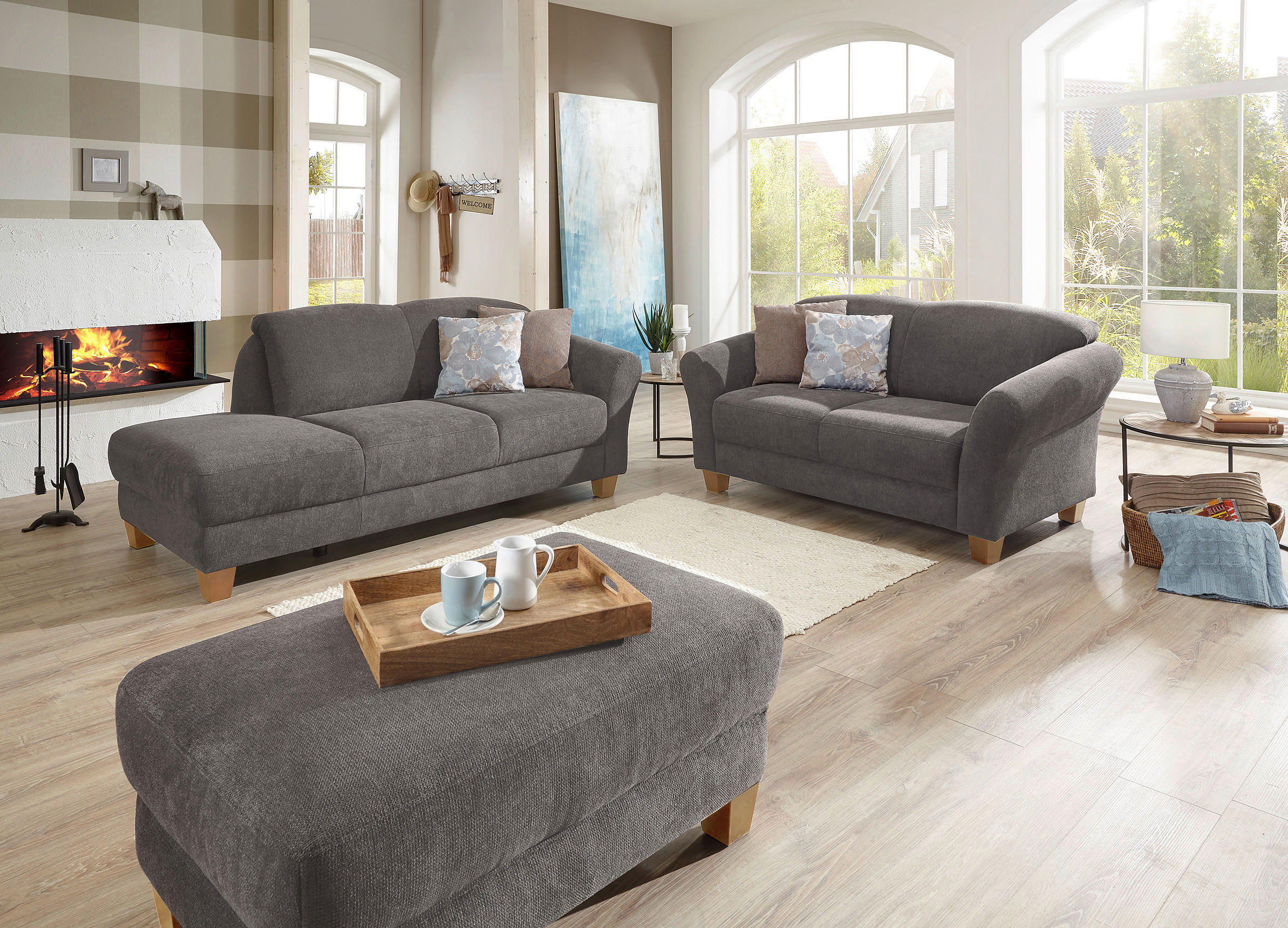 HOCKER Flachgewebe Grau  - Naturfarben/Grau, KONVENTIONELL, Holz/Textil (101/45/66cm) - Sit & More
