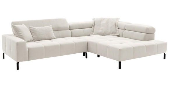 ECKSOFA Weiß Feincord  - Schwarz/Weiß, KONVENTIONELL, Textil/Metall (311/219cm) - Hom`in