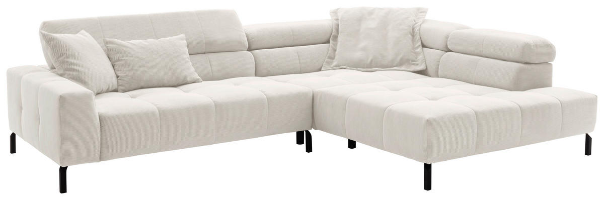 ECKSOFA in Feincord Weiss  - Weiss/Schwarz, Konventionell, Textil/Metall (311/219cm) - Hom`in