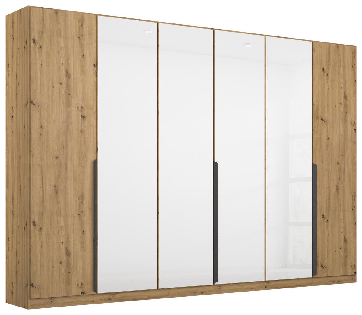 DREHTÜRENSCHRANK 271/210/54 cm 6-türig Weiß, Eiche Artisan  - Weiß/Eiche Artisan, MODERN, Glas/Holzwerkstoff (271/210/54cm) - Rauch Möbel