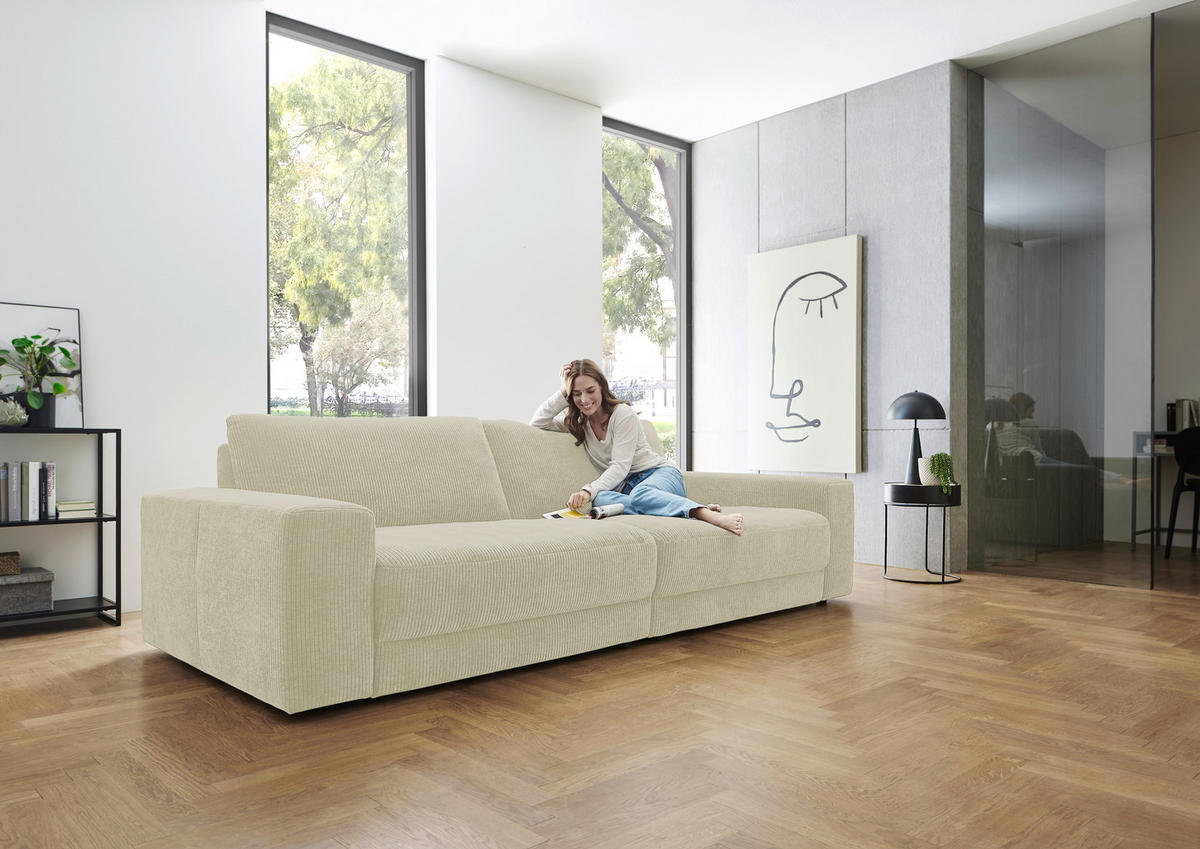 BIGSOFA in Chenille, Jacquard Sandfarben  - Sandfarben/Schwarz, Design, Kunststoff/Textil (270/83/125cm) - Niels Andersson