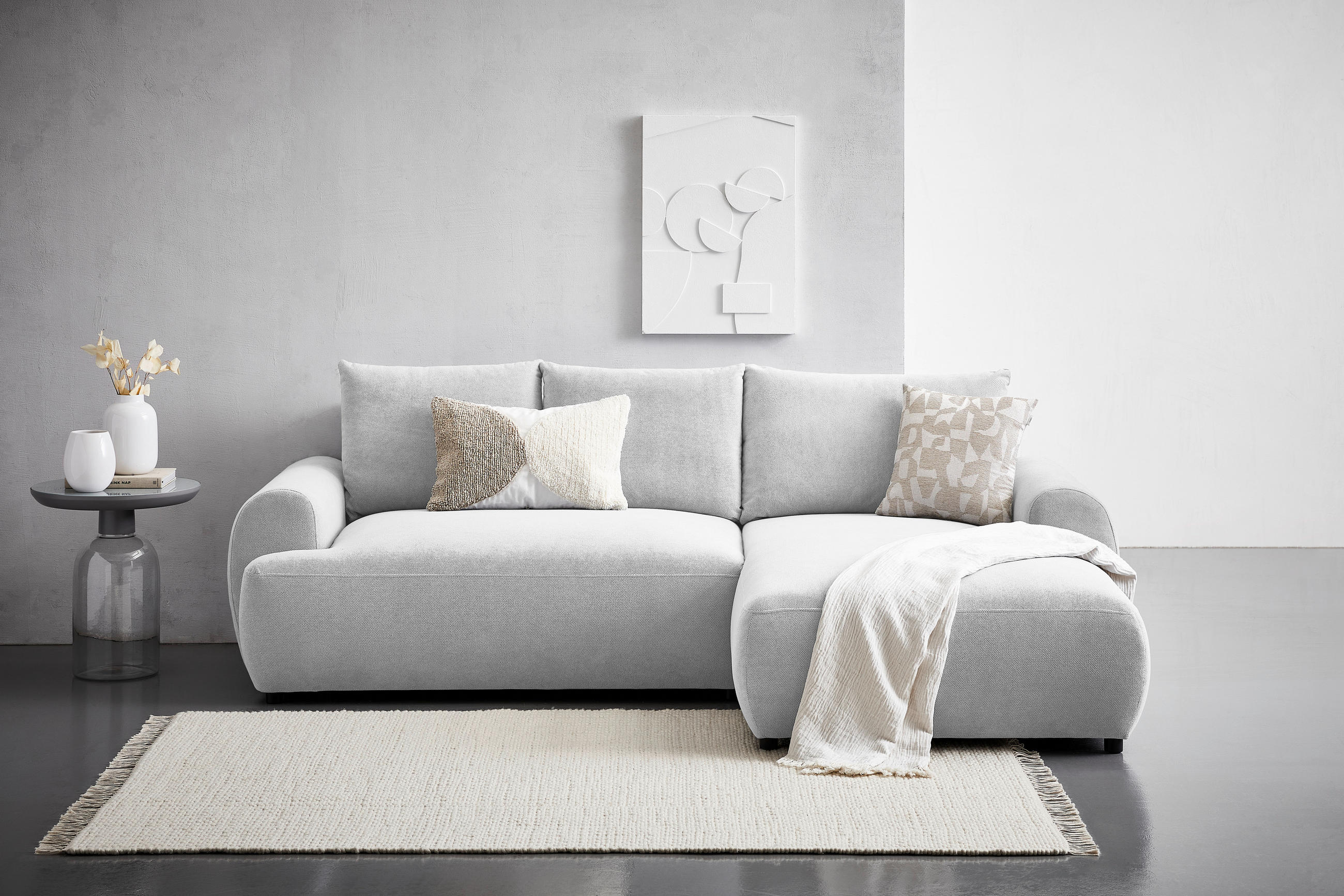 ECKSOFA Creme Webstoff  - Creme/Schwarz, MODERN, Kunststoff/Textil (265/175cm) - Carryhome