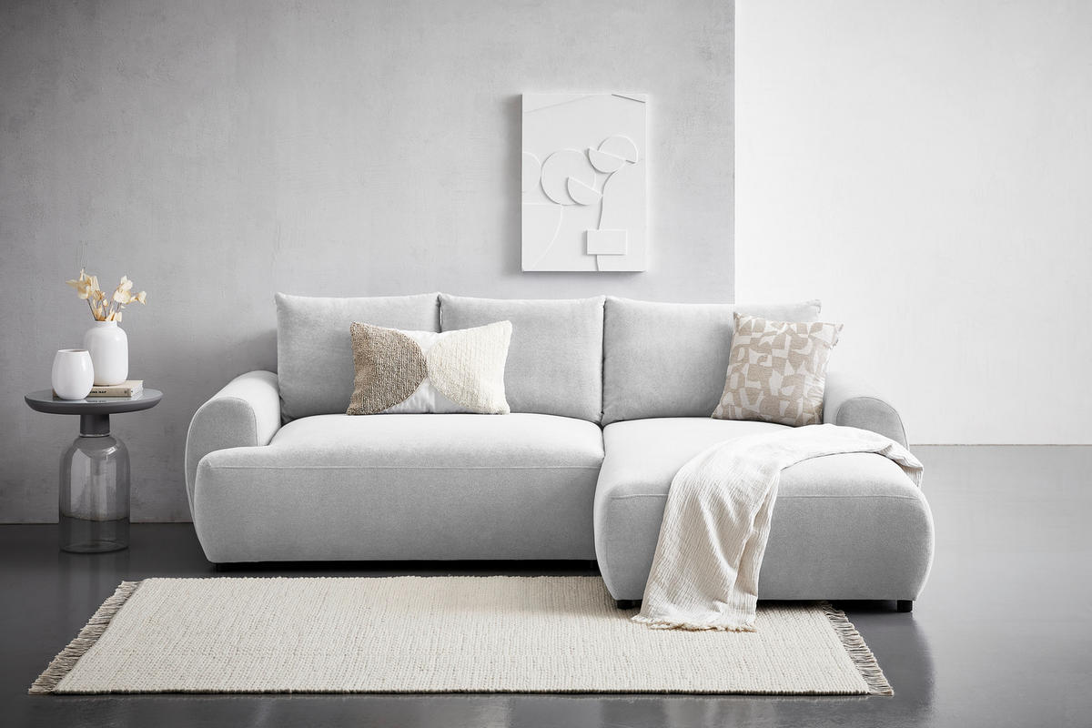 ECKSOFA in Webstoff Creme  - Creme/Schwarz, Modern, Kunststoff/Textil (265/175cm) - MID.YOU