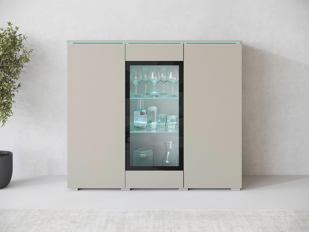 HIGHBOARD Vera  in 120/103,3/39,5 cm  - Kaschmir/Beige, Trend, Glas/Holzwerkstoff (120/103,3/39,5cm)
