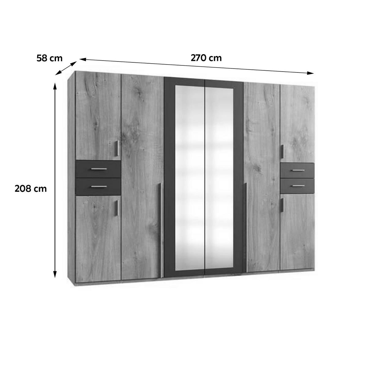 DREHTÜRENSCHRANK in Graphitfarben, Eichefarben  - Eichefarben/Silberfarben, Basics, Holzwerkstoff (270/208/58cm) - MID.YOU