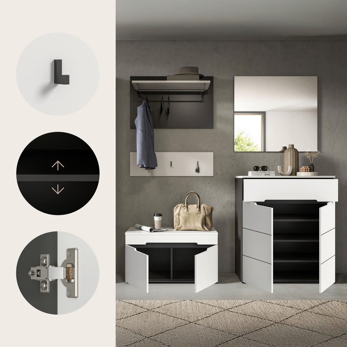 ELŐSZOBAFAL - fehér/szürke, Design, faalapú anyag (175/190/37cm) - Livetastic