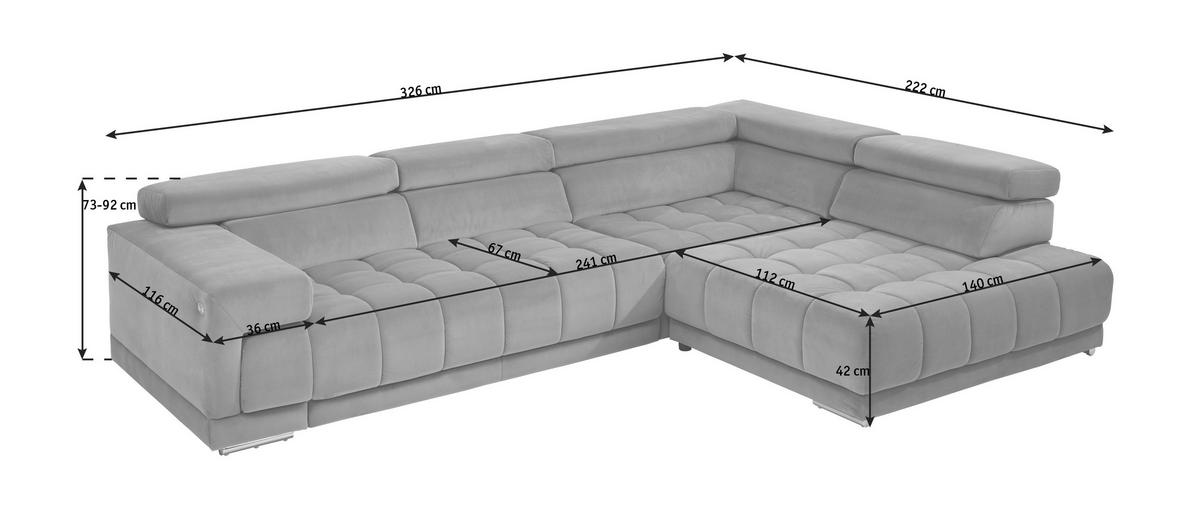 ECKSOFA in Mikrofaser Schwarzbraun  326/222 cm  - Chromfarben/Schwarzbraun, Design, Textil/Metall (326/222cm) - Beldomo Speed