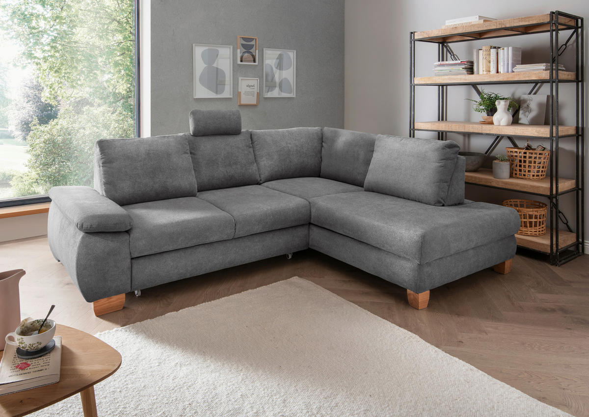 ECKSCHLAFSOFA Chenille Dunkelgrau  - Wildeiche/Dunkelgrau, MODERN, Holz/Textil (261/206cm) - Livetastic