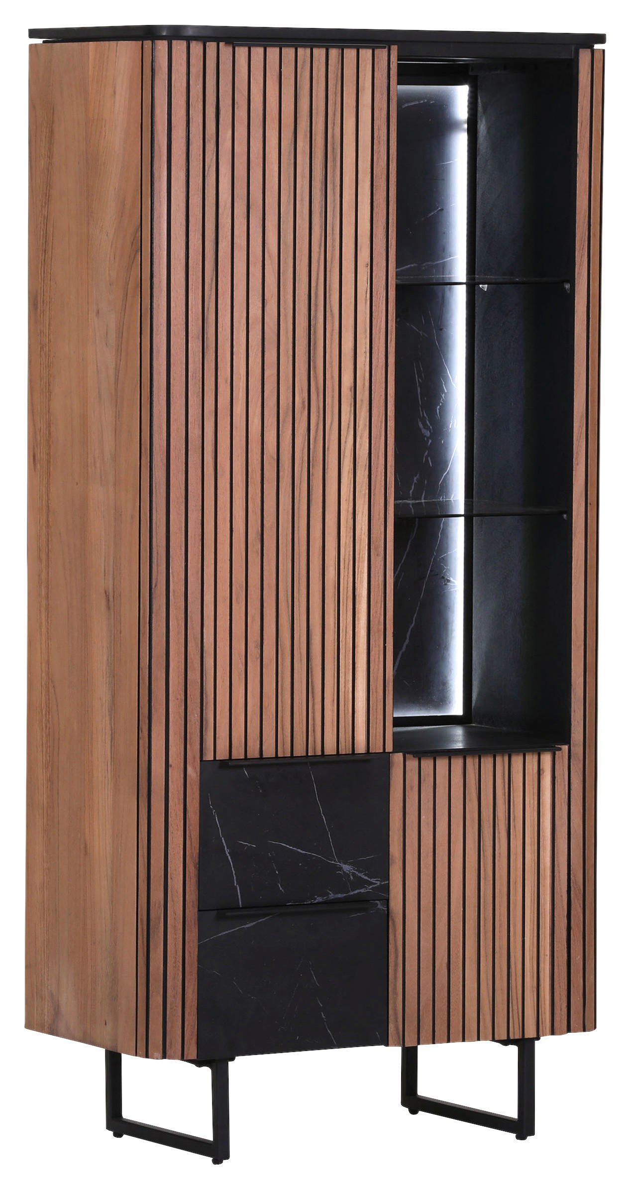 VITRINE in furniert Schwarz, Naturfarben, Akaziefarben  - Schwarz/Naturfarben, LIFESTYLE, Glas/Holzwerkstoff (75/160/42cm) - Landscape