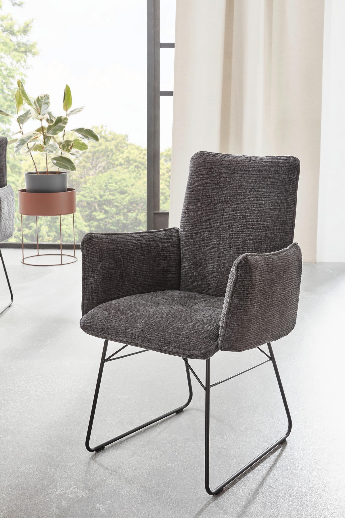 ARMLEHNSTUHL  Lederauswahl, Stoffauswahl, Typenauswahl, inklusive Armlehnen, Gestellauswahl Mikrofaser  - Anthrazit/Schwarz, Design, Textil/Metall (61/91/60cm) - Dieter Knoll