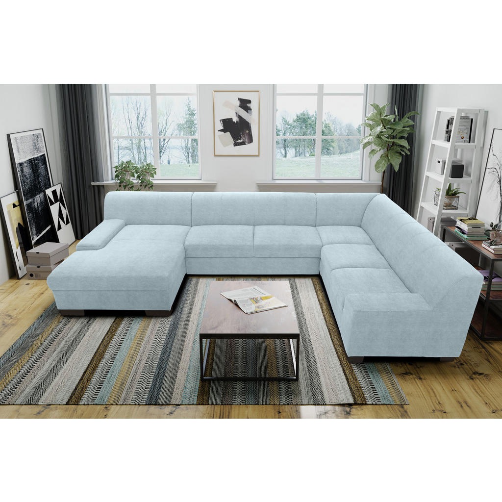 Thumbnail - Mid.you Wohnlandschaft, Pastellblau, Textil, Wenge, Uni, 5-Sitzer, U-Form, 328x212 cm, Made in EU, FSC Mix, Rücken echt,...