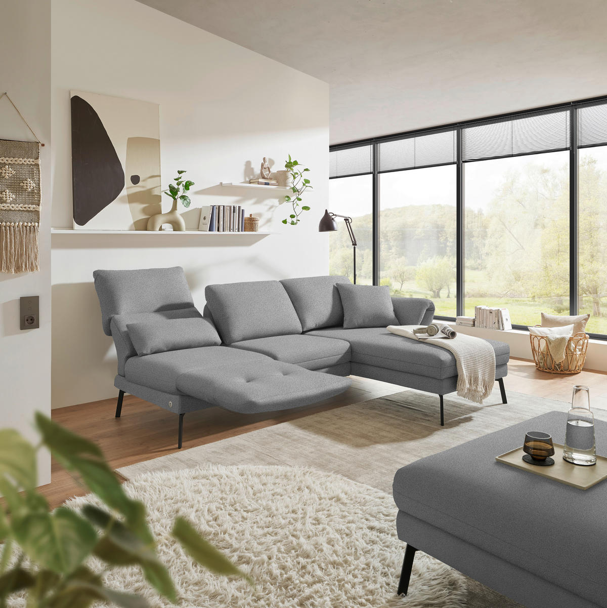 ECKSOFA  in Flachgewebe Hellgrau  255-365/175-224 cm  - Hellgrau/Schwarz, Design, Textil/Metall (255-365/175-224cm) - Dieter Knoll