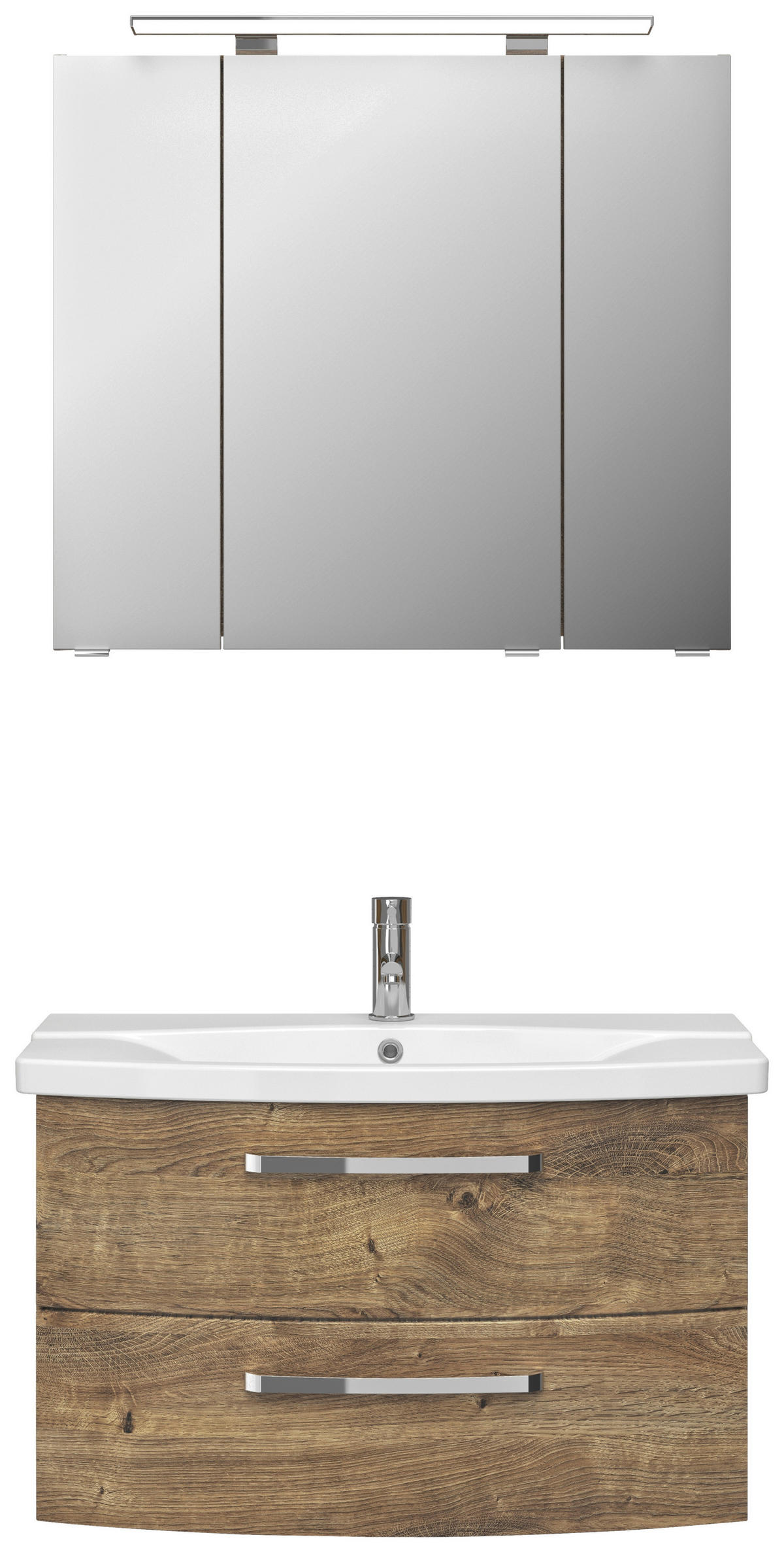 BADEZIMMER 3-teilig  in 84 cm  - Eiche dunkel/Chromfarben, MODERN, Glas/Keramik (84cm) - Sadena