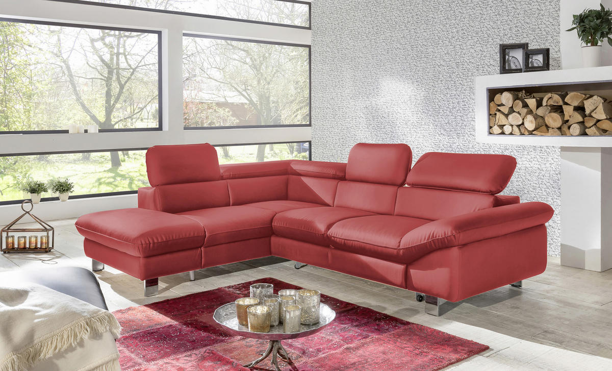 WOHNLANDSCHAFT in Lederlook Rot  - Chromfarben/Rot, Modern, Textil/Metall (214/266cm) - MID.YOU