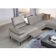 ECKSOFA in Echtleder Hellgrau  - Hellgrau/Schwarz, Design, Leder/Metall (325/157cm) - Dieter Knoll