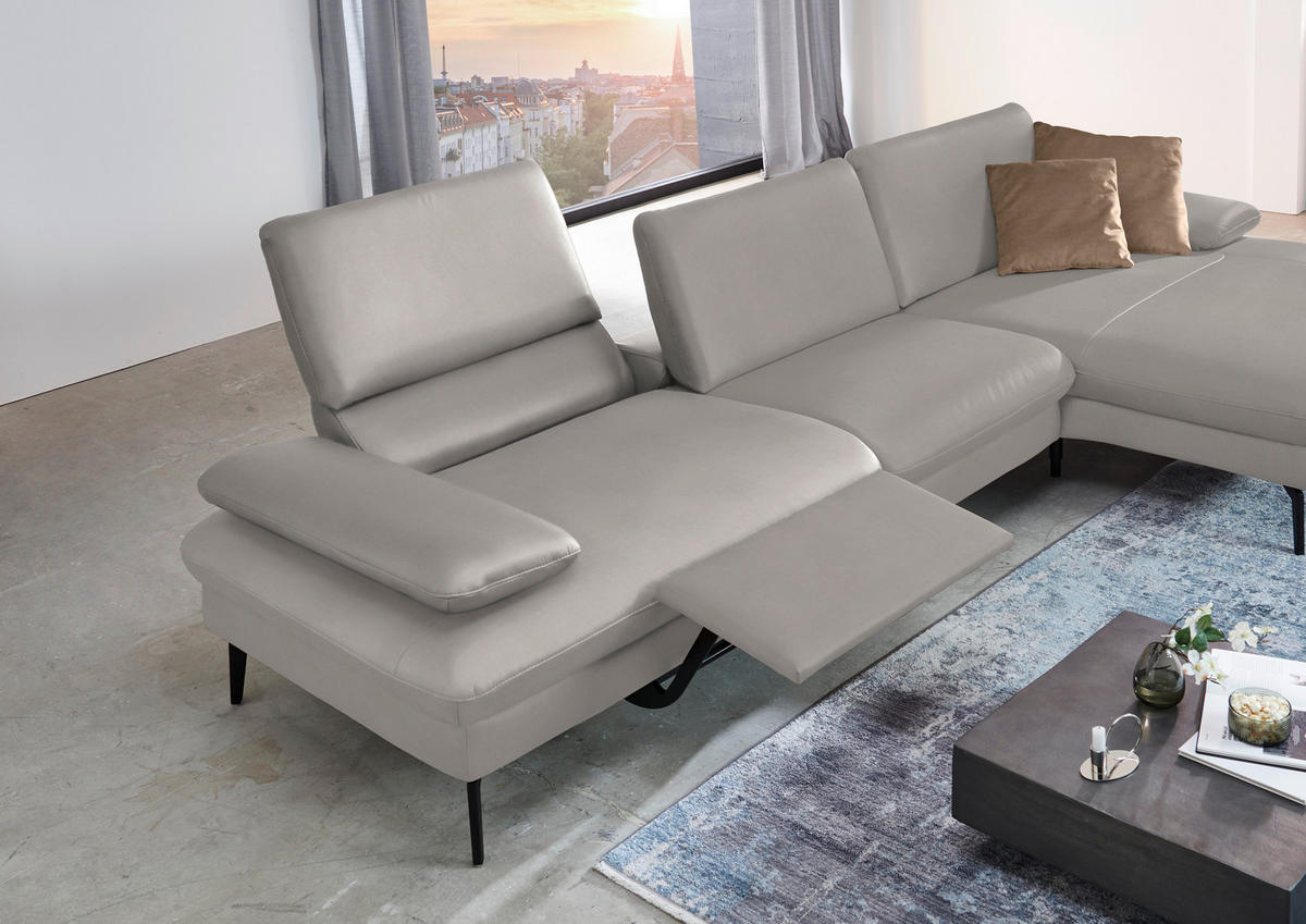 ECKSOFA in Echtleder Hellgrau  - Hellgrau/Schwarz, Design, Leder/Metall (325/157cm) - Dieter Knoll