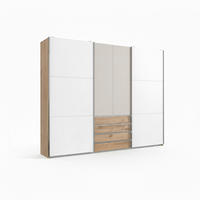 SCHWEBETÜRENSCHRANK 300/236/65 cm,  in Weiß, Eichefarben, 2+2  - Chromfarben/Eichefarben, MODERN, Glas/Holzwerkstoff (300/236/65cm) - P & B