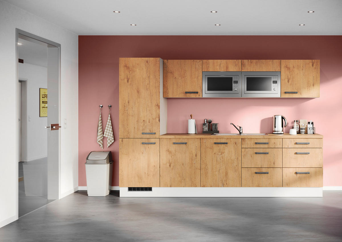 KÜCHENLEERBLOCK 300 cm   Eichefarben  - Weiss/Eichefarben, Design, Holzwerkstoff/Metall (300cm) - Impuls