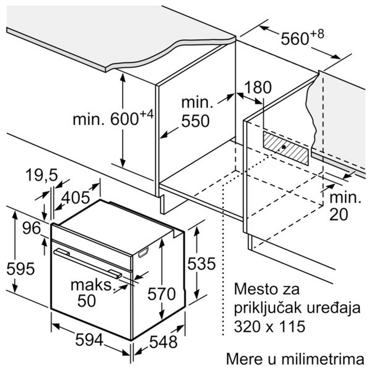 UGRADNA RERNA - svetlosiva/crna, Dizajnerski, staklo/metal (59,4/59,5/54,8cm)